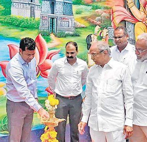APTDC MD Himanshu Shukla inaugurating the renovated Mangalagiri Railway Station