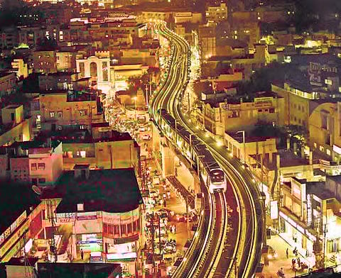 A file picture of a trial run of the Metro Rail being conducted between Ameerpet and L B Nagar station in Hyderabad | Express