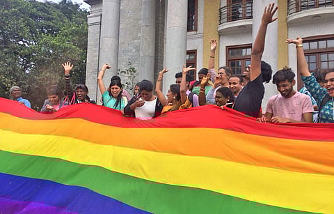People in Bengaluru celebrates the Supreme Court verdict scrapping Section 377, 06 September 2018. (Photo | EPS/Nagaraj Gadekal)