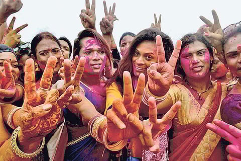 Transgenders celebrating at Station square in Bhubaneswar on Thursday | Express
