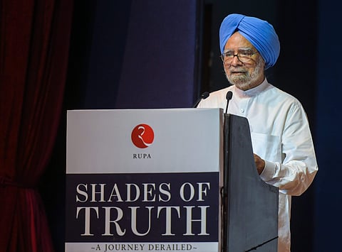 Former Prime Minister Manmohan Singh at during the launch of Sibal's book 'Shades of Truth' in New Delhi on 7 September 2018 (Photo | PTI)