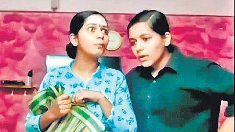 A still from one of Gayathri and Gopika’s dubsmash performances