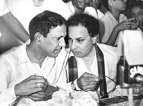 M Karunanidhi and (right) M G Ramachandran | Express