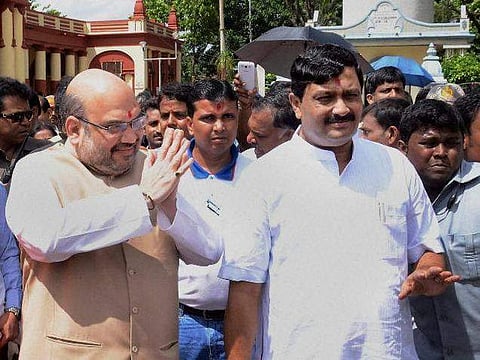 Rahul Sinha with BJP President Amit Shah in West Bengal. (File photo| PTI)