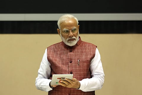 Prime Minister Narendra Modi with Union Health minister Dr. Harshvardhan at the Valedictory Session of two-day Ayushman Bharat- Arogya Manthan in New Delhi on Tuesday. (Photo |EPS/Shekhar Yadav)