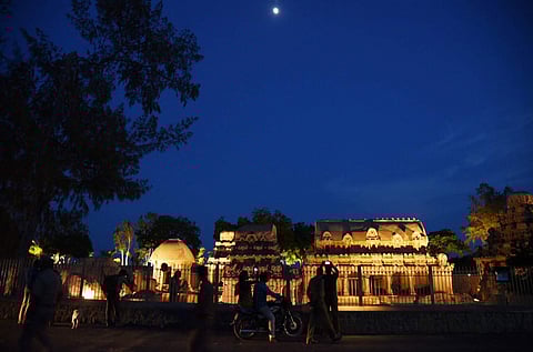 Lighting has been put up at five rathas at mahabalipuram for the Chinese President Xi Jinping to meet PM Modi in Chennai on Oct 11-12 for second informal summit. | (R Sathish Babu | EPS)