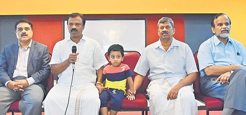 Three-year-old Haidan along with doctors and family members at a press conference held at IMA House on Wednesday
