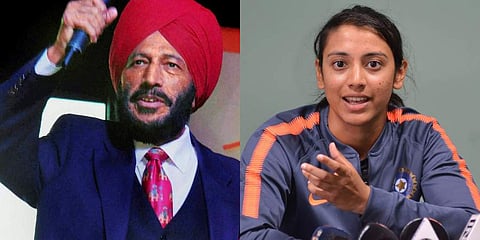 Legendary Milkha Singh and star batsmwoman Smriti Mandhana (Photo | PTI)