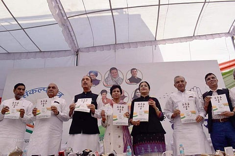 Haryana Congress President Kumari Selja along with other party leaders releases the manifesto for the upcoming elections