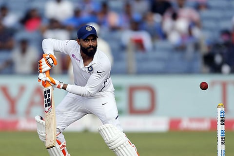 Ravindra Jadeja bats during the second day of the second cricket test match between India and South Africa in Pune (Photo| AP)