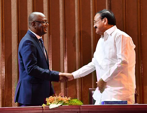 Vice President Venkaiah Naidu at a Special Session of the Comorian Parliament. (Photo | Twitter)