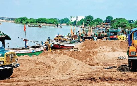 Sand stock at Kotilingala Ghat in Rajamahendravaram I Express