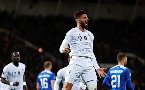 France's OliÂvier Giroud celebrates his goal against Iceland (Photo | AP)