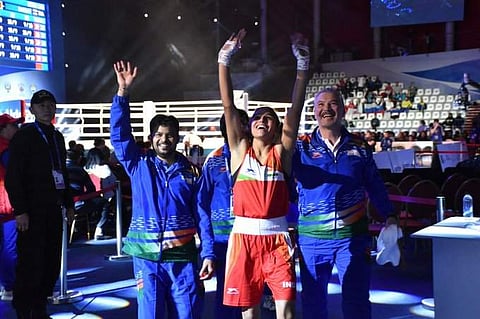 Manju Rani celebrates a win. (Photo | Twitter/@BFI Official)