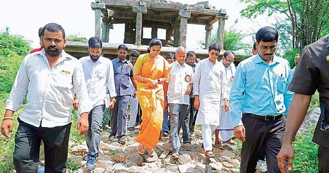 Minister for Finance Buggana Rajendranath Reddy visiting Kondaveedu fort in Guntur district on Saturday. (Photo | EPS)