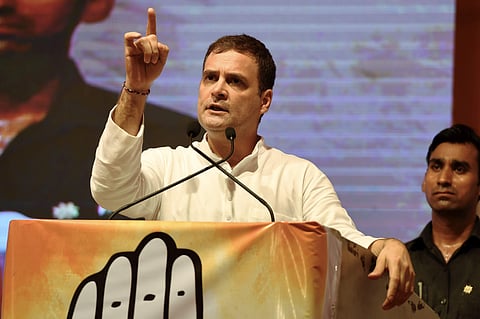 Former Congress president Rahul Gandhi addresses a joint Congress-NCP rally ahead of Maharashtra Assembly polls at Dharavi Ground in Mumbai Sunday Oct. 13 2019. | (Photo | PTI)