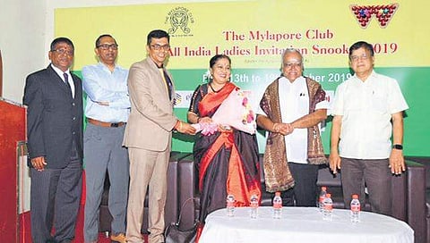 TNIE CEO Lakshmi Menon inaugurates the ladies invitational snooker tournament