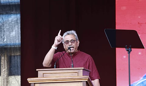 Sri Lankan presidential candidate and former defense chief Gotabaya Rajapaksa speaks during his maiden election campaign rally in Anuradhapura, Sri Lanka (Photo| AP)