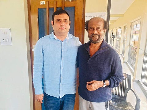 Superstar Rajinikanth (on right) with his friend in Uttarakhand.