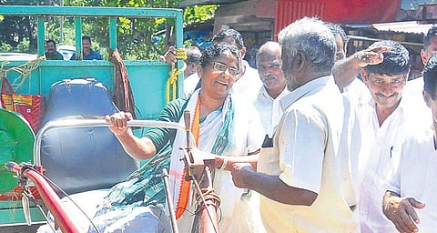 UDF candidate Shanimol Usman meeting voters on Perumbalam Island