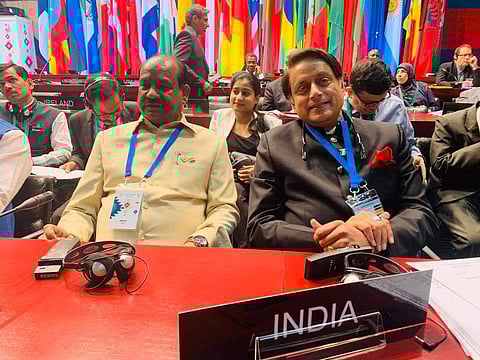 Lok Sabha Speaker Om Birla and Shashi Tharoor at the General Debate at IPU parliament in Serbia (Facebook Photo)