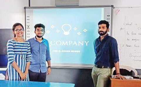 From left, Treesa, Zaman and Rajiv