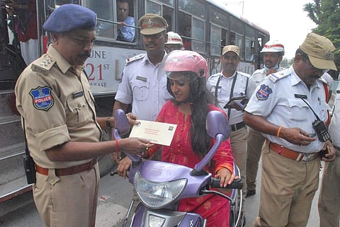 Hyderabad traffic police offer free PVR movie ticket coupons to motorists who have zero challans on their vehicles. (Photo | EPS)