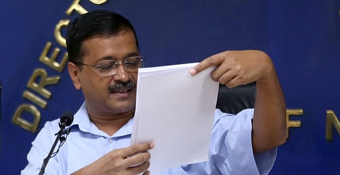 Delhi CM Arvind Kejriwal addresses a press conference in New Delhi on Thursday . (Photo | EPS/Shekhar Yadav)