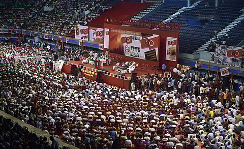 Left party activists gather to mark centenary celebrations of Communist Party in India at Netaji Indoor Stadium in Kolkata Thursday Oct. 17 2019. | (Photo | PTI)