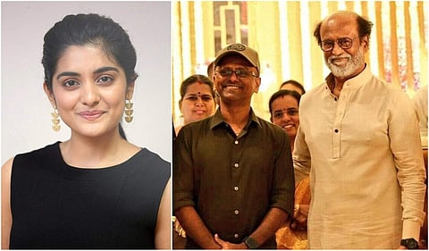 Actress Nivetha Thomas; director AR Murugadoss with Superstar Rajinikanth. (Photos | File)