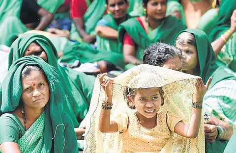 Some women farmers even brought their children to the protest, which was held outside KSR Railway Station | Vinod Kumar T
