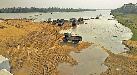 Sand mining underway on Brahmani river bed in Kendrapara district