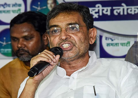 Rashtriya Lok Samta Party (RLSP) chief Upendra Kushwaha addresses a press conference. (Photo | PTI)