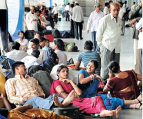 Passengers waiting on the platform at Secunderabad Station on Tuesday (Photo |EPS)