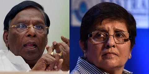 Puducherry Chief Minister V Narayanasamy and Lieutenant Governor of Puducherry (Photos | PTI, EPS)