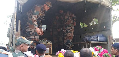 The mortal remains of havildar Padam Bahadur Shrestha brought to his Dighalipathar Hatighuli village in Assam’s Golaghat district.