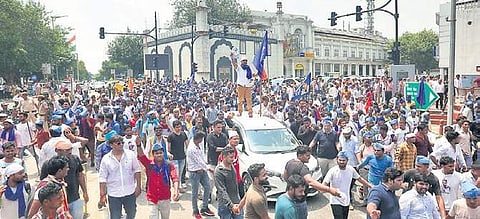 Bhim Army activists, led by Chandrasekhar Azad, had brought traffic in the city to a halt demanding restoration of the Ravidas temple | file