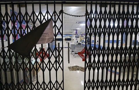 A deserted view of Union Bank where employees participated in a strike following the nationwide call by All India Bank Employees Association against the merger of public sector banks in Chennai. (Photo | PTI)