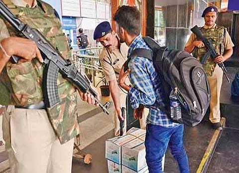 Following a crude bomb blast at Hubballi Railway Station, security has been tightened at KSR railway station in Bengaluru on Tuesday | Shriram BN