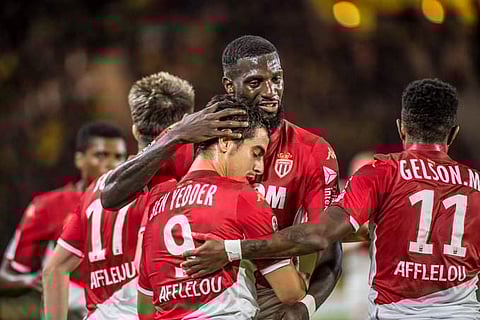 Wissam Ben Yedder (9) celebrates with teammates. (Photo | Twitter/ AS Monaco)