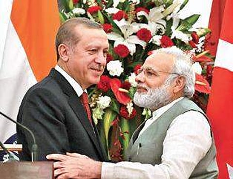 Recep Tayyip Erdogan and Narendra Modi.