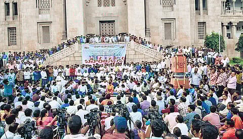 OU students conduct a public meet in support of RTC workers, with civil society members & intellectuals on Friday | Vinay Madapu