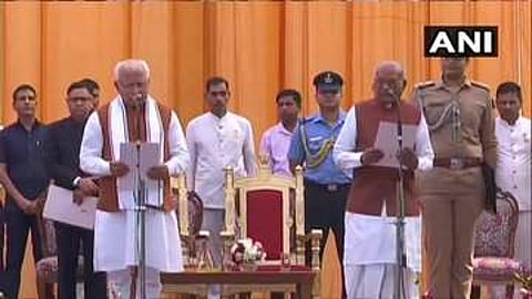 BJP's Manohar Lal Khattar takes oath as CM of Haryana for a second term. (Photo | Twitter/ANI)