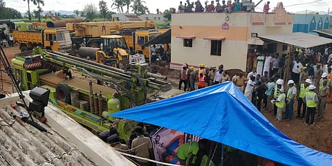 Operations are underway to rescue 2-year-old Sujith stuck in a borewell. (Photo | EPS)