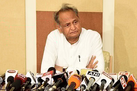 Rajasthan Chief Minister Ashok Gehlot addresses a press conference at his residence in Jaipur (File photo| IANS)
