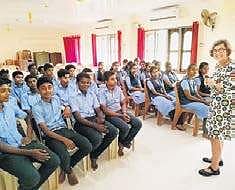 Rita Beek taking a class at St Mary’s High School at Koodathayi