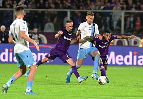 Lazio's midfielder Sergej Milinkovic-Savic, center, vies for the ball against Fiorentina's midfielder Franck Ribery, left, and defender Dalbert. (Photo | AP)