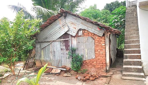 The makeshift house at Attappalam, Walayar, in which the minor girls had stayed with their family and where they were found hanging.