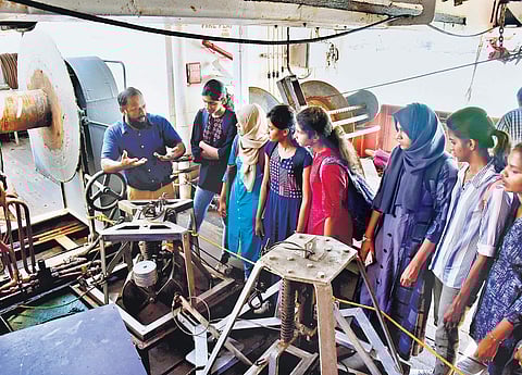 School students visiting Sagar Sampada, a research ship of Centre for Marine Life Research and Ecology, as part of the celebrations marking the 150th birth anniversary of Mahatma Gandhi | Albin Mathew