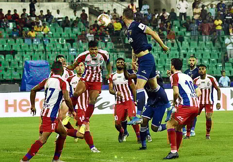 Though both ATK and Chennaiyin FC started with intent, it was the home team that had the best of the chances in the opening period. (Photo | Ashwin Prasath, EPS)